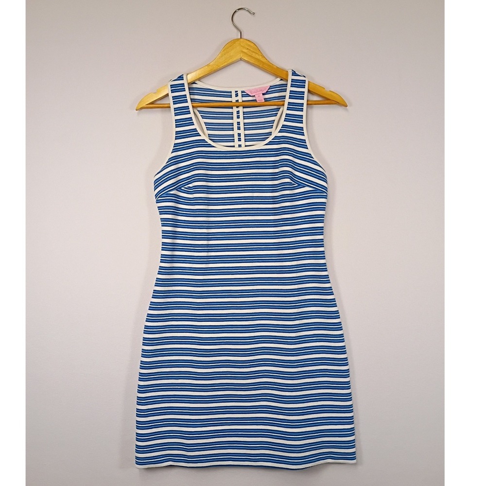 Preppy Nautical Lilly Pulitzer Women XS Blue White Striped Racerback Shift Dress